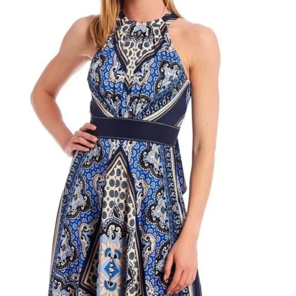 Eliza J Boho Scarf Print Halter Crepe De Chine Maxi Dress in Size 4 - Picture 4 of 9